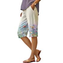 Shorts DMOYALA Summer Linen com estampa floral de cintura alta para mulheres