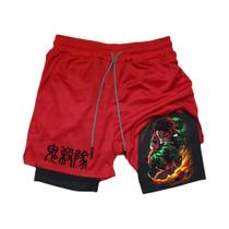 Shorts Esportivos De Dupla Camada Demon Slayer Anime Para Homens E Mulheres Verão 2025 Calças