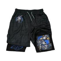 Shorts Esportivos Dragon Ball Z Vegeta Pose Relâmpago Preto Com Logotipo M Branco Camada Dupla Anime