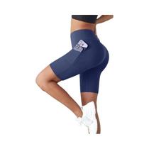 Shorts Esportivos Femininos De Cintura Alta Com Dois Bolsos, Elástico, Ajuste Slim Para Academia,