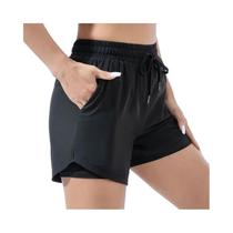 Shorts Esportivos Femininos De Cintura Alta Com Dupla Camada Antiderrapante Para Yoga, Fitness E Shorts Esportivos Femininos De Cintura Alta Com Dupla Camada Antiderrapante Para Yoga, Fitness E