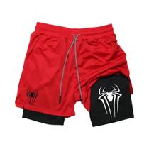 Shorts Esportivos Masculinos 2 em 1 - Com Estampa de Aranha e Malha de Compressão