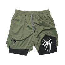 Shorts Esportivos Masculinos 2 em 1 - Com Estampa de Aranha e Malha de Compressão