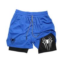 Shorts Esportivos Masculinos 2 em 1 - Com Estampa de Aranha e Malha de Compressão