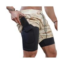 Shorts Esportivos Masculinos Camuflados Para Academia, Respirável, Camada Dupla, Corrida, Fitness,