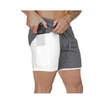 Shorts Esportivos Masculinos De Secagem Rápida Com Bolso Embutido 2 Em 1 Para Academia Praia Corrida