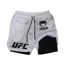 Shorts Esportivos Masculinos De Secagem Rápida Com Camada Dupla E Estampa UFC Para Corrida E Treino Shorts Esportivos Masculinos De Secagem Rápida Com Camada Dupla E Estampa UFC Para Corrida E Treino