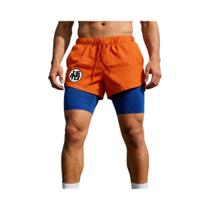 Shorts Esportivos Masculinos De Verão Dragon Ball Son Goku Com Dupla Camada, Respirável, Estampa