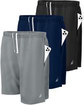 Shorts esportivos NY Threads, pacote com 3 bolsos de secagem rápida, XXL