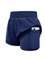 Shorts esportivos WIFFGO Girls 2 em 1, cintura elástica, azul marinho Shorts esportivos WIFFGO Girls 2 em 1, cintura elástica, azul marinho