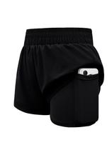 Shorts esportivos WIFFGO Girls 2 em 1 com cintura elástica preta