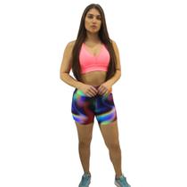 Shorts Estampado Fitness Academia Exercício DA Modas Tecido de Poliamida com Proteção UV
