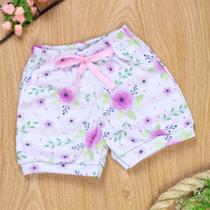 Shorts Estampado Flor Aquarela Rosa Bebê - Encanto de Verão