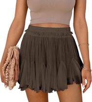 Shorts esvoaçantes femininos casuais de linho boho com babados, plissadas, cintura alta, lindas saias borboleta com bolsos, verão, marrom escuro, XS