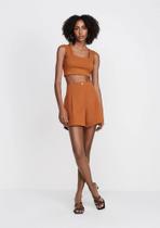 Shorts Evasê Cintura Alta MARROM Em Sarja DZARM/ TAM:38 Shorts Evasê Cintura Alta MARROM Em Sarja DZARM/ TAM:38