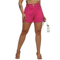 Shorts Feminino Alfaiataria Cintura Alta Com Cinto Bolso