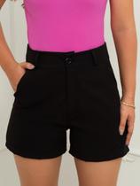 Shorts Feminino Alfaiataria com Bolsos e Cintura Alta