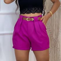 Shorts feminino alfaiataria fucsia com cinto