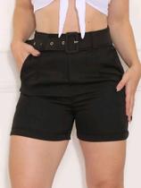 shorts feminino alfaiataria social com cinto moda tendencia