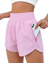 Shorts Feminino BMJL Cintura Alta para Corrida Xadrez Rosa Shorts Feminino BMJL Cintura Alta para Corrida Xadrez Rosa