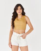 Shorts Feminino Boyfriend com Cós e Barra Desfiada e Cordão Entre Os Passante 22526 Off White