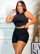 Shorts Feminino Cintura Alta Com Amarração Em Ribana D Verão