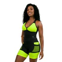 Shorts Feminino Corrida Fitness - Preto/Amarelo Neon tamanho G
