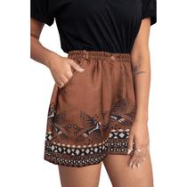 Shorts Feminino Curto Alfaiataria Estiloso Casual Confortável Moderno Fashion Cintura Alta Coxa Soltinha Fresquinho Social Estampado Animal Print