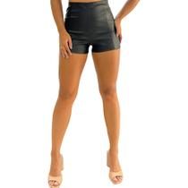 shorts feminino curto de material sintético PU com fechamento em ziper na lateral shorts feminino curto de material sintético PU com fechamento em ziper na lateral