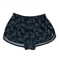 Shorts feminino curto estampa folhagem conteporânea preto she ref:374.03