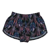 Shorts feminino curto estampa folhagem neon preto she ref:374.04