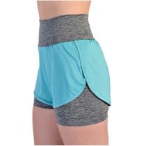 Shorts feminino de treino duplo 2 em 1 mescla academia slim