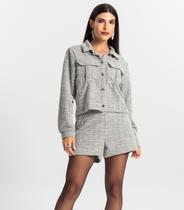 Shorts Feminino de Tweed Shine Endless Preto Shorts Feminino de Tweed Shine Endless Preto