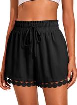 Shorts Feminino Dokotoo Preto Cintura Alta com Renda Casual Shorts Feminino Dokotoo Preto Cintura Alta com Renda Casual