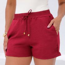 Shorts Feminino Dunas Bolsos Cintura Alta Curto Básico