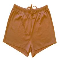 Shorts Feminino em Malha de Ribana com Cadarço na Cintura Lisa Amarelo Tamanho M Basic+