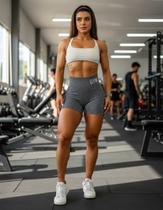 Shorts Feminino Fitness Levanta Bumbum Sem Costura Cintura Alta Compressão Yoga Sport