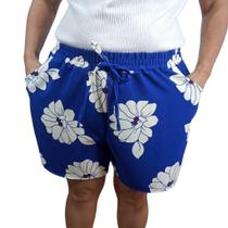 Shorts Feminino Florido com Bolsos Elastico na Cintura