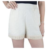 Shorts Feminino Giraffe com Renda Bege Cru - 62305 Shorts Feminino Giraffe com Renda Bege Cru - 62305