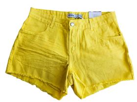 Shorts Feminino HB0K Hering Sarja Amarelo Estilo Amassado 100% Algodão