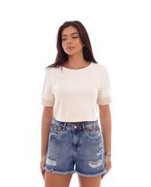 Shorts Feminino Jeans Boy com Vazado No Espelho com Detalhe de Passantes 22273 Média