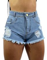 Shorts Feminino Jeans Cintura Alta Desfiado Feminino C37