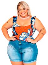 Shorts Feminino Jeans Com Elastano Plus Size, Até 54