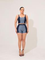 Shorts Feminino Jeans Lycra Justo Bicolor - Super Stone Shorts Feminino Jeans Lycra Justo Bicolor - Super Stone