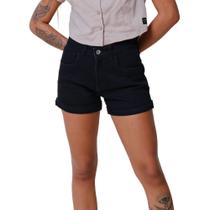 Shorts Feminino Jeans Riu Kiu Barra Dobrada Preto 01426