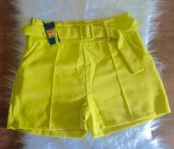 Shorts feminino linho com cinto