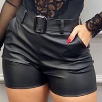 Shorts Feminino material ecológico Sintético Premium Cintura Alta com Bolsos Elegante Moda Casual