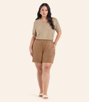 Shorts Feminino Plus Size Com Bolsos Secret Glam Marrom