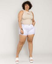 Shorts Feminino Plus Size com Detalhe Na Barra 22456 Branco