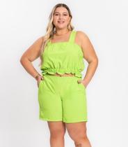 Shorts Feminino Plus Size Crepe Light Secret Glam Verde